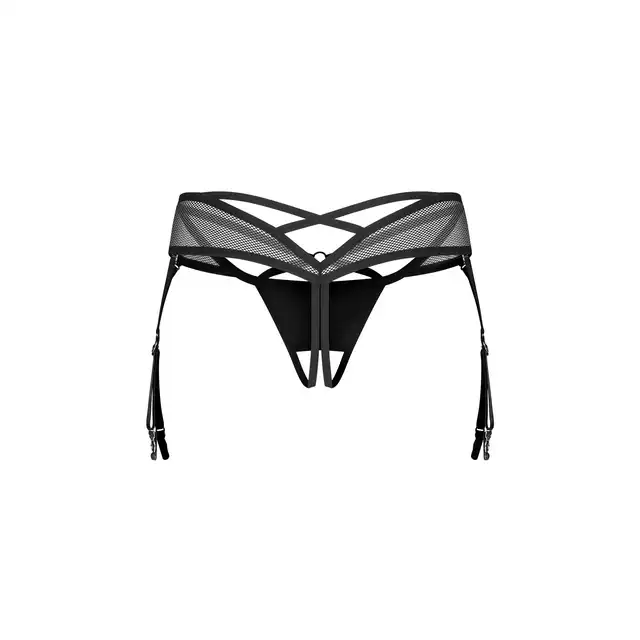 Obsessive Dominna Crotchless Thong S/M - Otwarte Stringi z Imitacji Skóry - Zmysłowa forma z drapieżnym akcentem.
