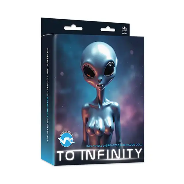 To Infinity 40SFA – Dmuchana lalka UFO PVC 153 cm. Szara kosmitka nie z tej ziemi z trzema piersiami i 2 otworami penetracyjnymi!