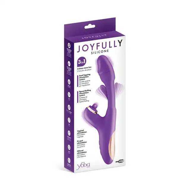 Yoba Joyfully 3-in-1 - Wibrator Rabbit z Tappingiem Punktu G, Stymulacja Łechtaczki i Pochwy - Nowoczesne podejście do intymnej przyjemności. Fioletowy, ładowany USB