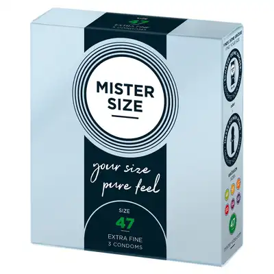 Mister Size - 3 Condoms 47 mm - Ultra cienkie dopasowane prezerwatywy 47 mm, 3 sztuki - Poczuj więcej dzięki właściwemu rozmiarowi!