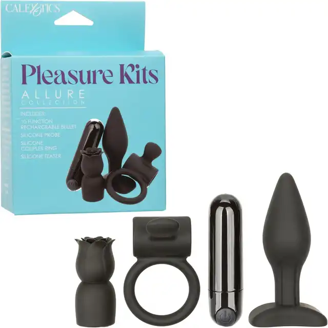 CalExotics – Pleasure Kits Allure Collection. Luksusowy zestaw wibrujący dla par z 10 funkcjami, wieloma końcówkami i wodoodpornością IPX7