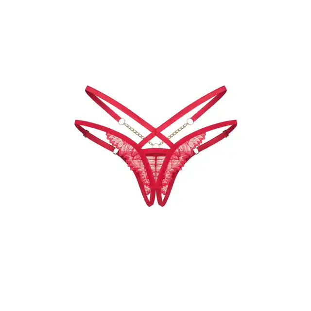 Obsessive Matildea Crotchless Thong Red S/M - Stringi czerwone z otwartym krokiem - Czerwień i złoto – duet o wyjątkowym charakterze.