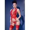 Chilirose - 4419 Gorset M Red. Zmysłowy koronkowy gorset z podwiązkami i chokerem.