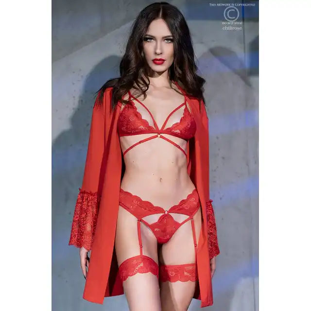ChiliRose - 4427 Red M. Zestaw bielizny z podkreślającymi paskami. 