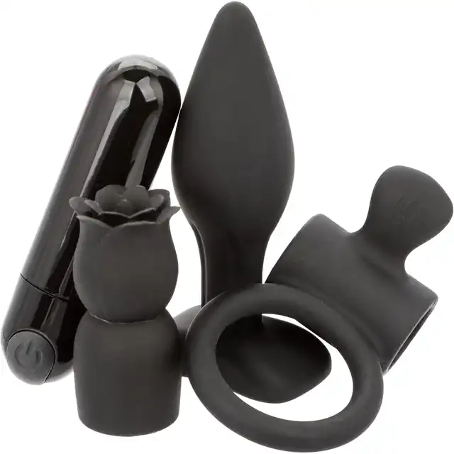 CalExotics – Pleasure Kits Allure Collection. Luksusowy zestaw wibrujący dla par z 10 funkcjami, wieloma końcówkami i wodoodpornością IPX7