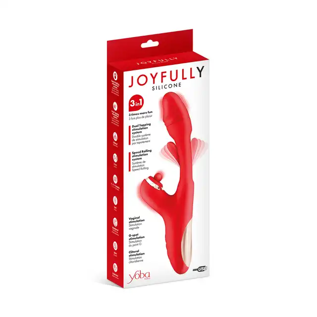 Yoba Joyfully 3-in-1 - Wibrator Rabbit z Tappingiem Punktu G, Stymulacja Łechtaczki i Pochwy - Dopracowany w każdym detalu, zaprojektowany dla pełni doznań. Czerwony, ładowany USB