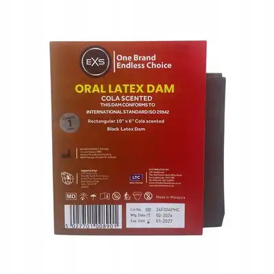 EXS – Oral Latex Dam. Prezerwatywa oralna lateksowa o zapachu Coli zapewniająca bezpieczną barierę ochronną