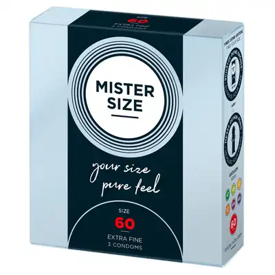 Mister Size - 3 Condoms 60 mm - Ultra cienkie dopasowane prezerwatywy 60 mm, 3 sztuki - Poczuj więcej dzięki właściwemu rozmiarowi!