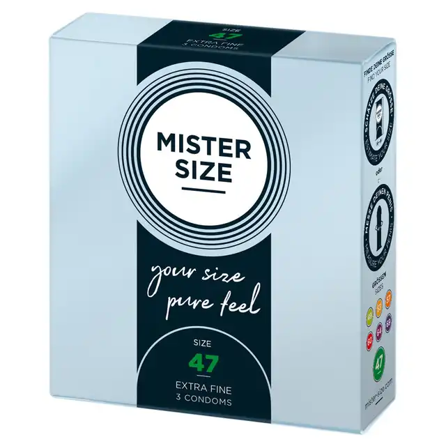 Mister Size - 3 Condoms 47 mm - Ultra cienkie dopasowane prezerwatywy 47 mm, 3 sztuki - Poczuj więcej dzięki właściwemu rozmiarowi!
