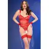 Chilirose - 4881 Red M. Koronkowe body ouvert z kajdankami i łańcuszkiem