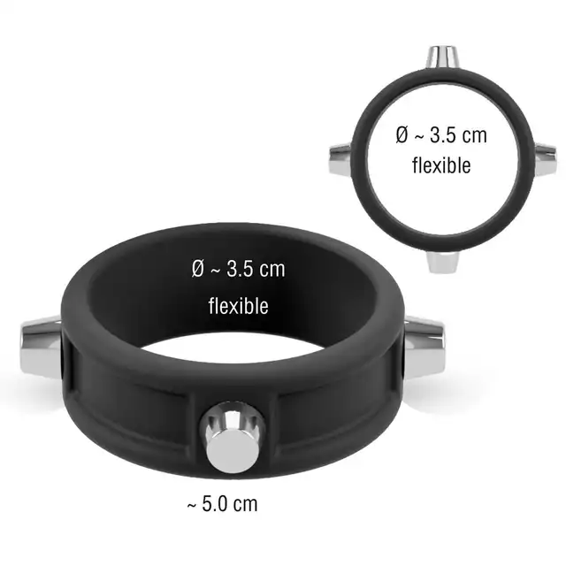 Rebel - Cock Ring with Studs - Silikonowy Pierścień na Penisa z Metalowymi Ćwiekami - Mocny wygląd, jeszcze mocniejszy efekt.
