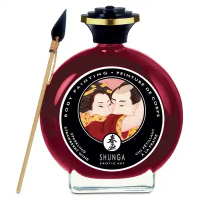 Shunga - Sparkling Strawberry Wine Body Painting 100 ml - Jadalna Farba do Ciała - Zamień ciało w płótno przyjemności!