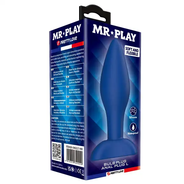 Mr. Play - Bulb Anal Plug L. Niebieska silikonowa wtyczka analna z masywną końcówką. 12,1 cm długości