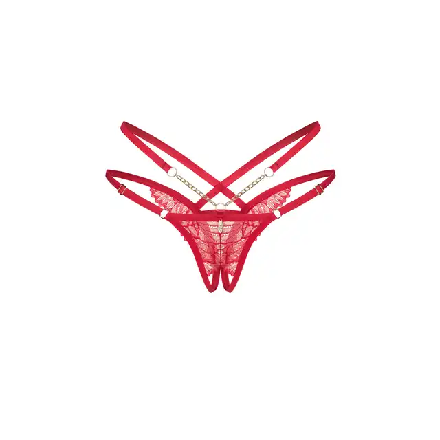 Obsessive Matildea Crotchless Thong Red S/M - Stringi czerwone z otwartym krokiem - Czerwień i złoto – duet o wyjątkowym charakterze.