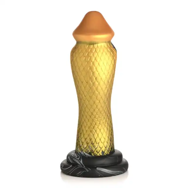 Creature Cocks – Golden Mamba Dildo. Złoto-czarna mamba w kształcie S do stymulacji G-spot i P-spot z przyssawką i kompatybilnością z uprzężą