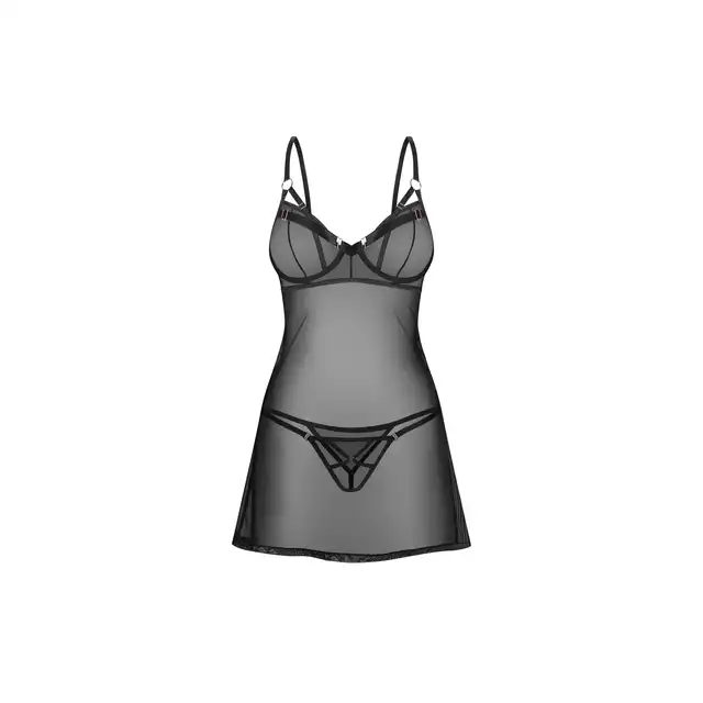 Obsessive Euridia Chemise M/L - Czarna Koszulka i Stringi - Subtelna elegancja z nowoczesnym akcentem!