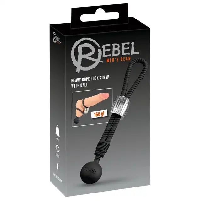 Rebel - Heavy Rope Cock Strap with Ball 166g - Podwójny Pierścień na Penisa i Jądra z Obciążnikiem - Kontrola, napięcie i więcej doznań.
