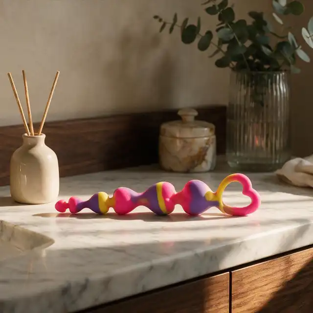 Girls Toys - Kulki analne Vias. Rainbow Heart Anal Beads. Kolorowe, tęczowe koraliki analne z uchwytem w kształcie serca