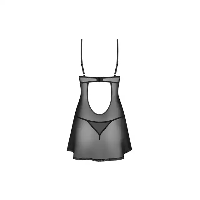 Obsessive Euridia Chemise M/L - Czarna Koszulka i Stringi - Subtelna elegancja z nowoczesnym akcentem!
