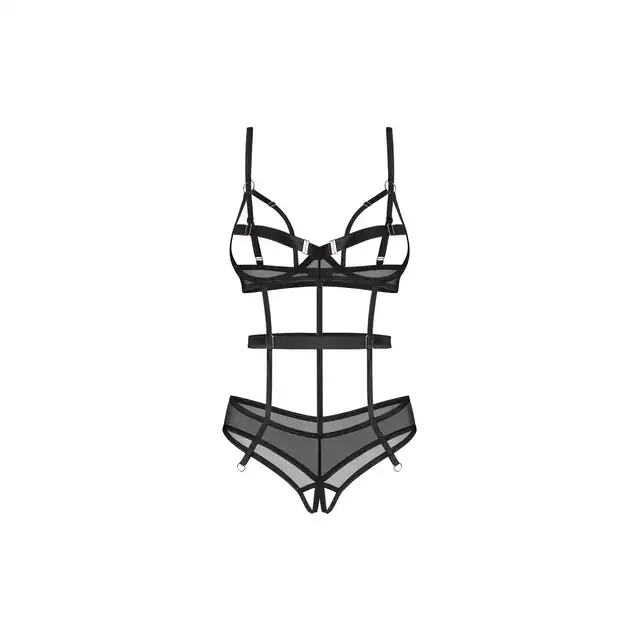 Obsessive Euridia Crotchless Teddy M/L - Czarne Body z Otwartym Krokiem - Dla tych, które lubią być w centrum uwagi!