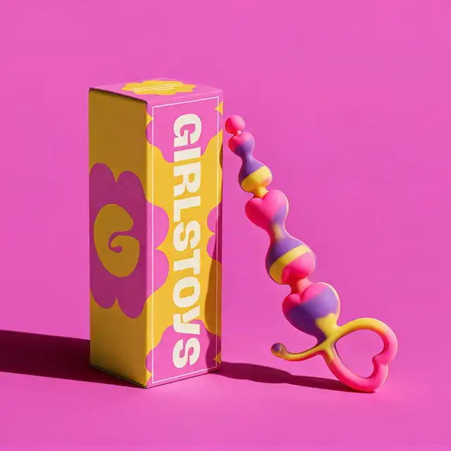 Girls Toys - Kulki analne Vias. Rainbow Heart Anal Beads. Kolorowe, tęczowe koraliki analne z uchwytem w kształcie serca