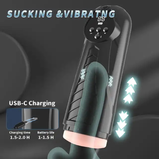 B-Series Power - Luxury Masturbator Premium Rechargable Multifuncions 04. Luksusowy masturbator z 9 trybami wibracji, 9 poziomami ssania, USB-C i wodoodpornością IPX6.