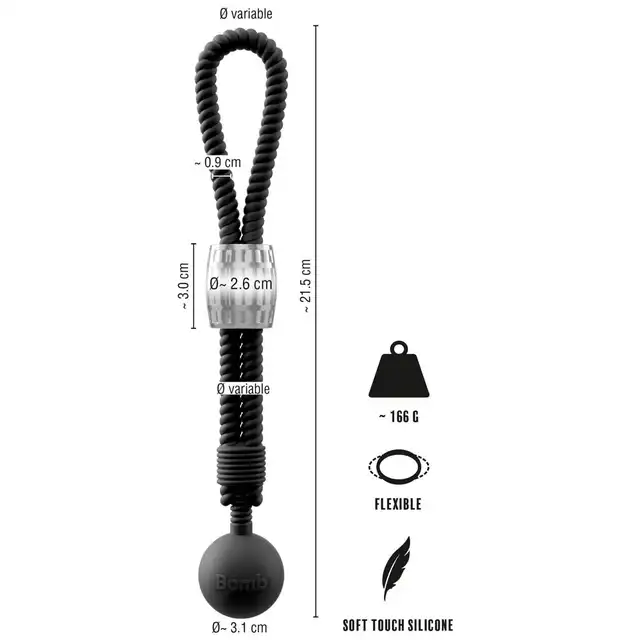 Rebel - Heavy Rope Cock Strap with Ball 166g - Podwójny Pierścień na Penisa i Jądra z Obciążnikiem - Kontrola, napięcie i więcej doznań.