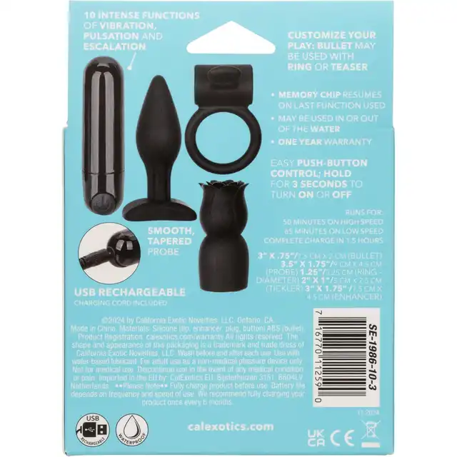 CalExotics – Pleasure Kits Allure Collection. Luksusowy zestaw wibrujący dla par z 10 funkcjami, wieloma końcówkami i wodoodpornością IPX7