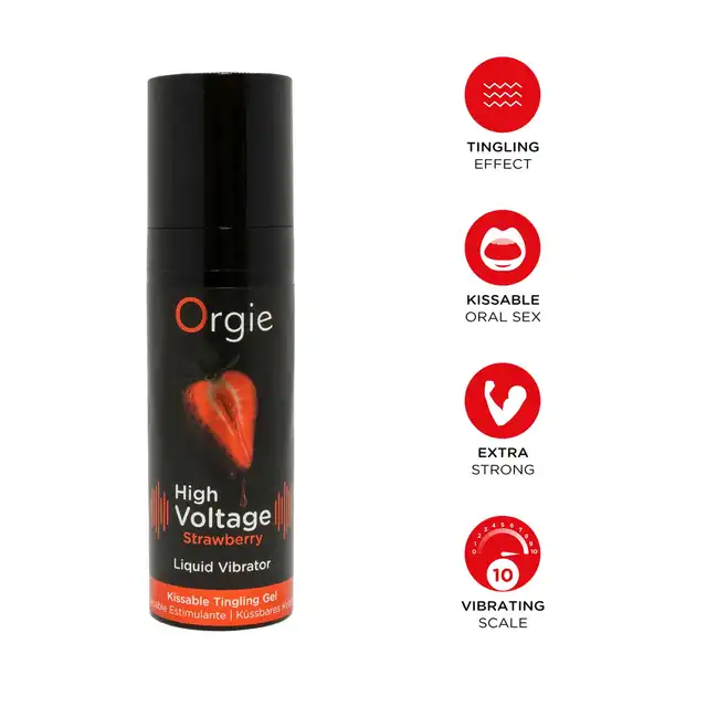 Orgie - High Voltage Strawberry Liquid Vibrator - Wibrator w płynie o smaku truskawkowym - Truskawkowa eksplozja mrowienia!