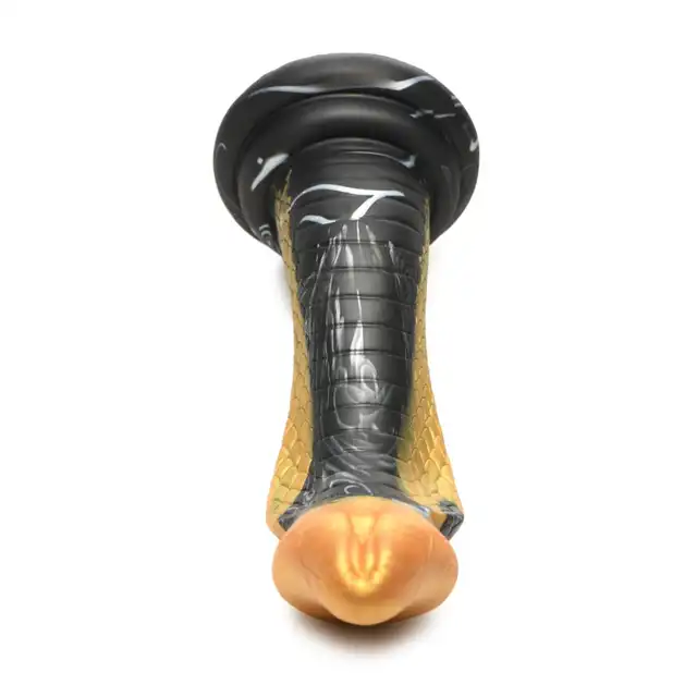 Creature Cocks – Golden Mamba Dildo. Złoto-czarna mamba w kształcie S do stymulacji G-spot i P-spot z przyssawką i kompatybilnością z uprzężą