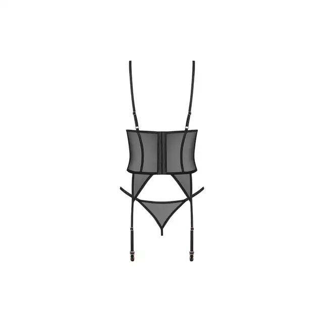 Obsessive Euridia Corset M/L - Czarny Gorset Euridia + Stringi - Nowoczesna forma podkreślająca pewność siebie!