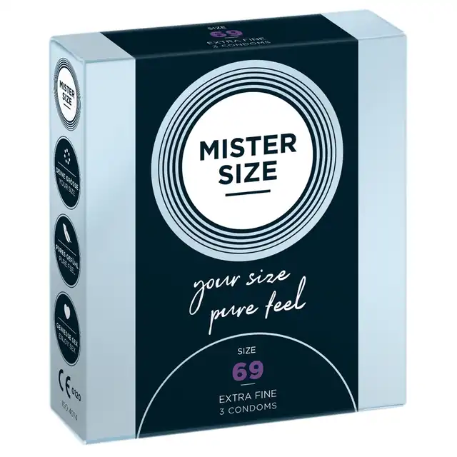 Mister Size - 3 Condoms 69 mm - Ultra cienkie dopasowane prezerwatywy 69 mm, 3 sztuki - Poczuj więcej dzięki właściwemu rozmiarowi!