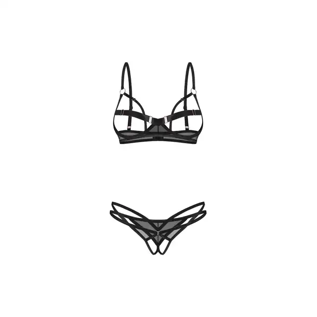 Obsessive Euridia 2pcs Crotchless Set M/L - Czarny Komplet Bielizny z Otwartym Krojem - Dla tych, które wiedzą, czego chcą.