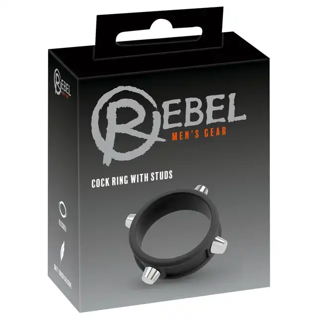 Rebel - Cock Ring with Studs - Silikonowy Pierścień na Penisa z Metalowymi Ćwiekami - Mocny wygląd, jeszcze mocniejszy efekt.
