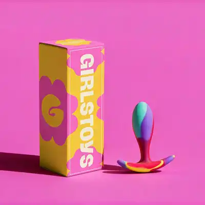 Girls Toys - Korek analny Eularia. Rainbow Mini Plug S. Silikonowy mały kolorowy plug analny z wygodną do noszenia podstawą
