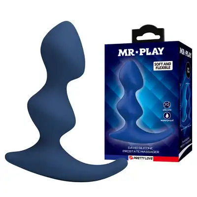 Mr. Play -  David/Samuel Prostate Massager. Niebieski profilowany silikonowy masażer prostaty 11,8 cm długości