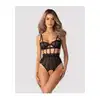 Obsessive - Hersis S/M Black. Otwarte body z gorsetem zdobione paskami i koronkowymi panelami. 
