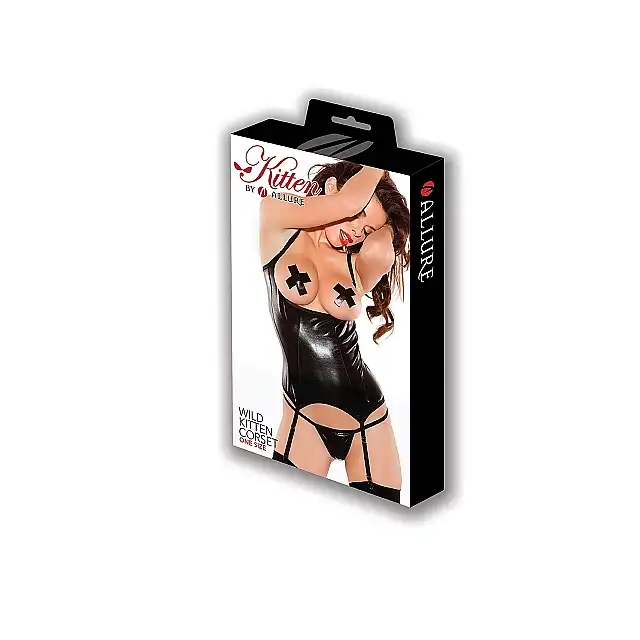 Allure - Wild Kitten Corset - czarny gorset z odkrytym biustem. Wyjątkowo odważny