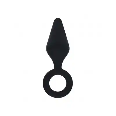 Levelz – Anal Plug With Loop Medium. Wygodny silikonowy czarny korek analny z uchwytem w formie pętli