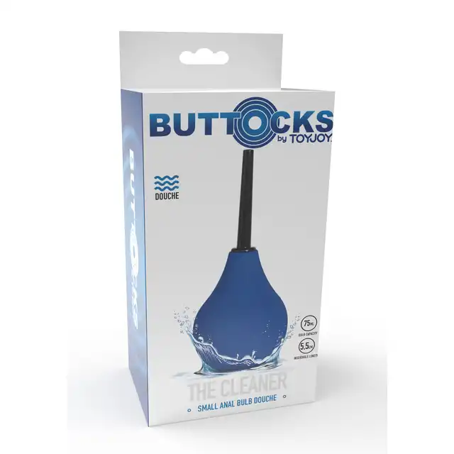 Buttocks - The Cleaner 75 ml Anal Douche. Niebieska kompaktowa gruszka do lewatywy z wygodną końcówką