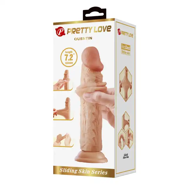 Pretty Love - Quentin 7,2" - Realistyczne dildo z przyssawką z elastycznym kręgosłupem i ruchomą skórką. Ponad 18 cm przyjemności!