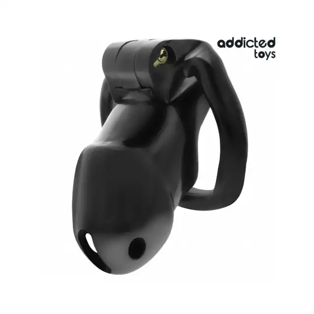 Addicted Toys - Midnight Cell Penis Cage M - Pas cnoty dla mężczyzn z czterema wymiennymi pierścieniami oraz wewnętrznym zamkiem z kluczami.