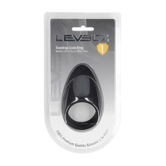 Levelz - Teardrop Silicone Cock Ring. Silikonowy czarny ring erekcyjny w kształcie łzy ze stymulatorem łechtaczki lub krocza