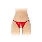 Fashion Secret - Zoe Red OS - Mocno wycięte koronkowe czerwone majteczki. Odważny fason wykończony słodką kokardką.