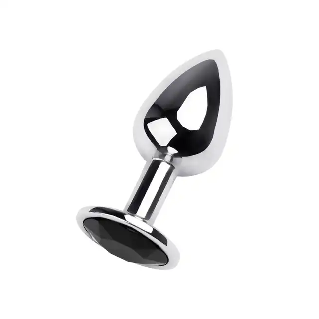 Toyfa – Metal. Korek analny srebrny z kryształem turmalinu 7 cm (czarny)