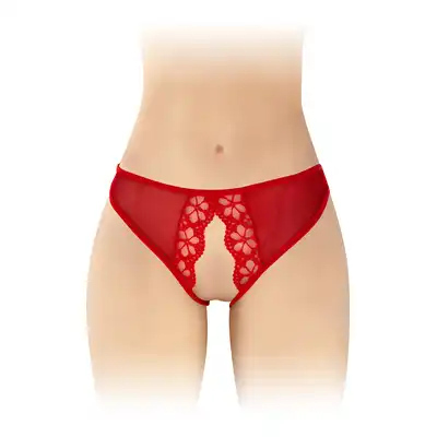 Fashion Secret - Ambre Red OS - Otwarte czerwone figi o intrygującym kroju z kwiatowym motywem.