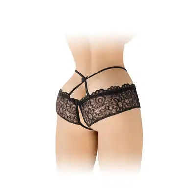 Fashion Secret - Celia Black OS - Koronkowe czarne figi z otwartym krokiem i subtelnymi paseczkami podkreślającymi biodra.