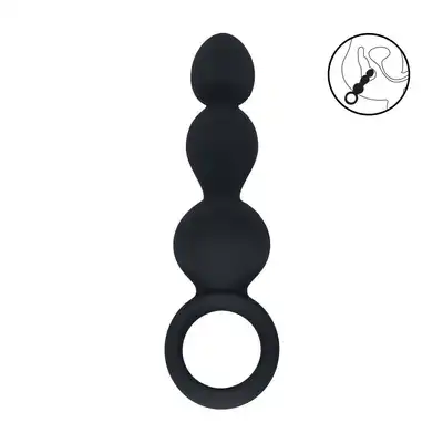 Levelz – Beaded Anal Probe With Loop. Czarna silikonowa wtyczka analna segmentowana i mocno stymulująca