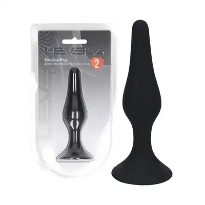 Levelz - Slim Anal Plug Medium 11,5 cm. Czarny silikonowy smukły korek analny o szerokiej podstawie i 3 cm średnicy