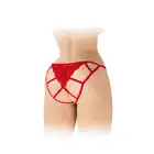 Fashion Secret - Zoe Red OS - Mocno wycięte koronkowe czerwone majteczki. Odważny fason wykończony słodką kokardką.